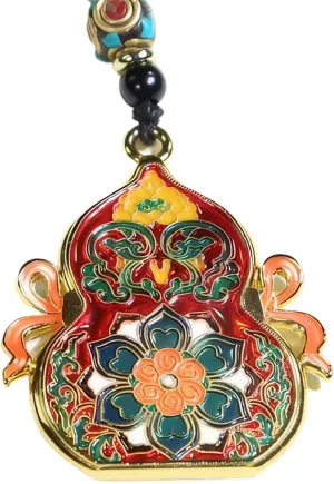 18k Gold Plated Lotus Necklace - Buddha Necklace for Women/Men - Good Luck Necklace - Gourd Pendant - Multicolor Enamel Charms - Zen Gifts