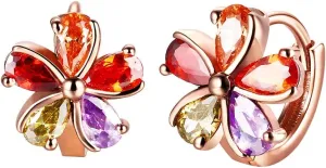 18K Gold Plated Rainbow Colorful Crystal Love Heart Flower Cubic Zirconia Huggie Hoops Cute CZ Hoop Earrings for Women
