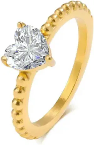 18K Gold Plating White Heart Cz Band Men's Women's Stainless Steel Couple Rings