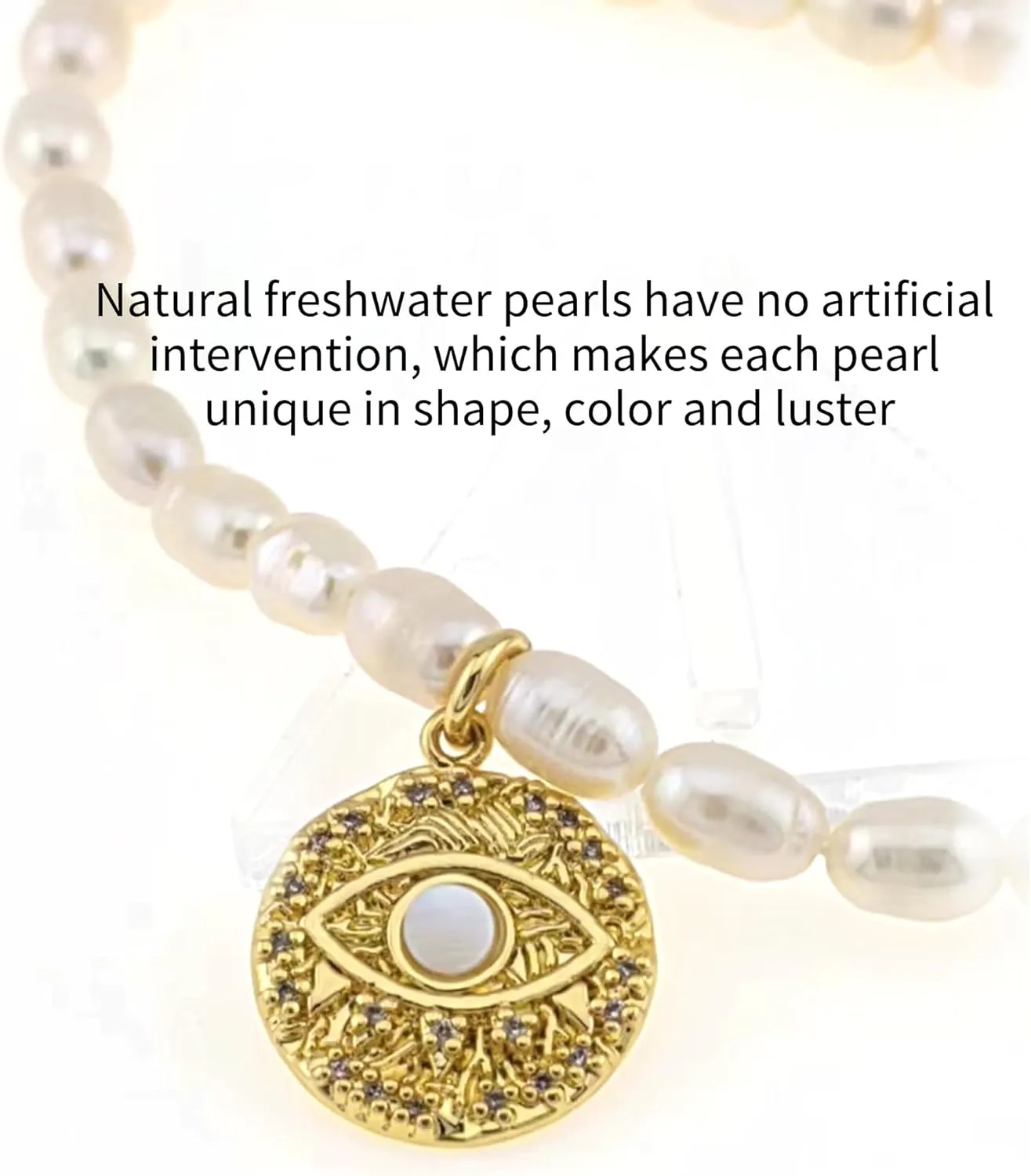 18K Real Gold-Plated Evil Eye Charms for Women Pearl Boho Protection Choker Paperclip Chian Long Necklace