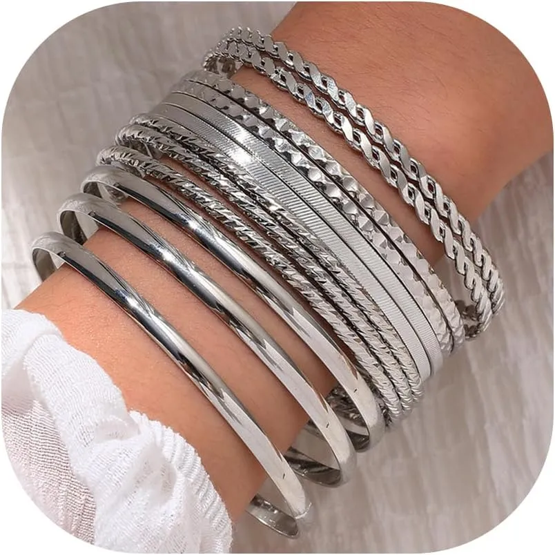 19Pcs Gold Bangle Bracelets Set for Women Boho Multi Layer Stack Textured Bracelets Indian Chunky Bangle Bracelet for Women Teen