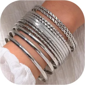 19Pcs Gold Bangle Bracelets Set for Women Boho Multi Layer Stack Textured Bracelets Indian Chunky Bangle Bracelet for Women Teen