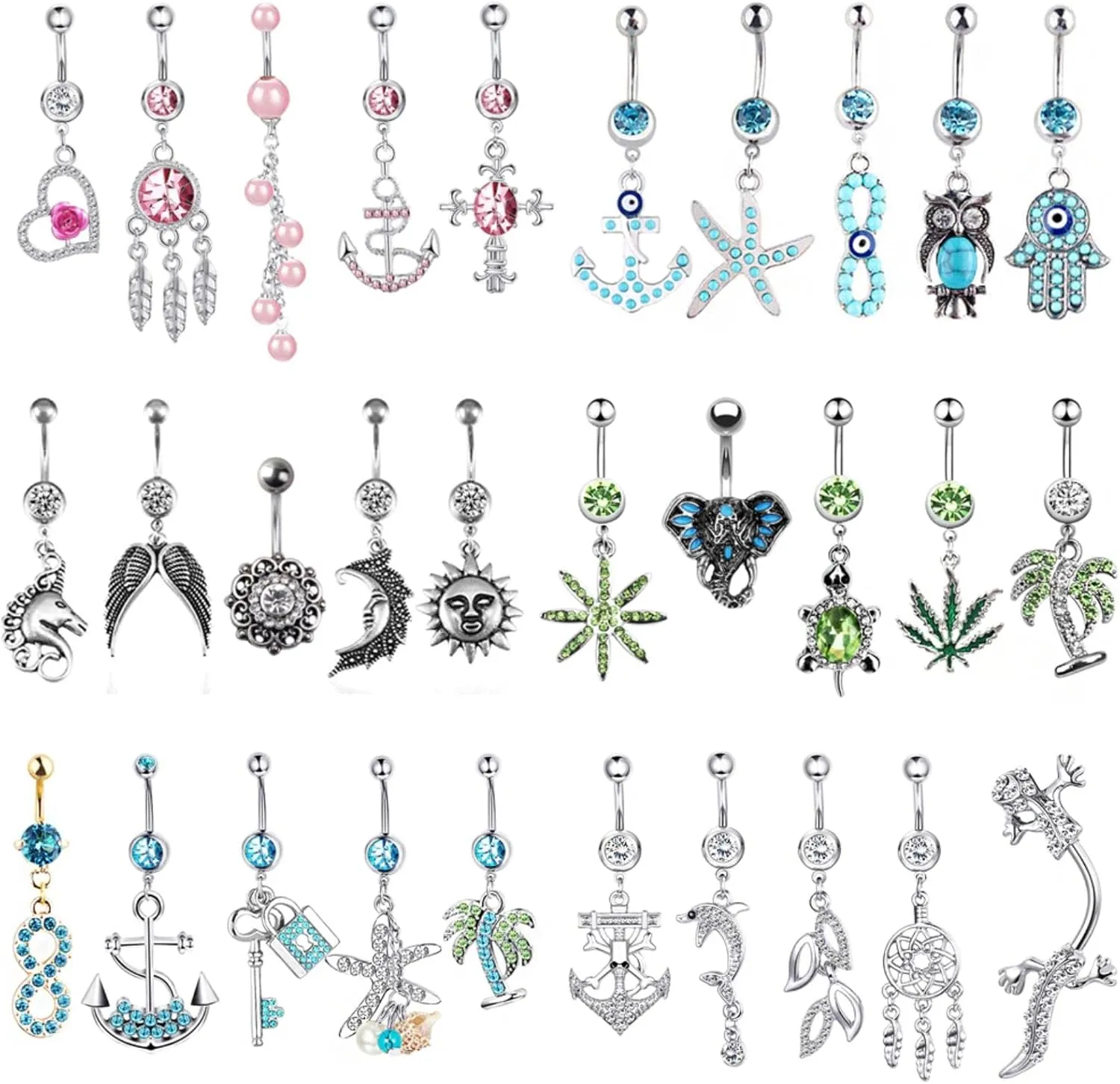 1pc Bohemia Navel Piercing Ring Belly Button Rings Crystal Zircon Dangle Piercing Barbell Holiday Beach Jewelry