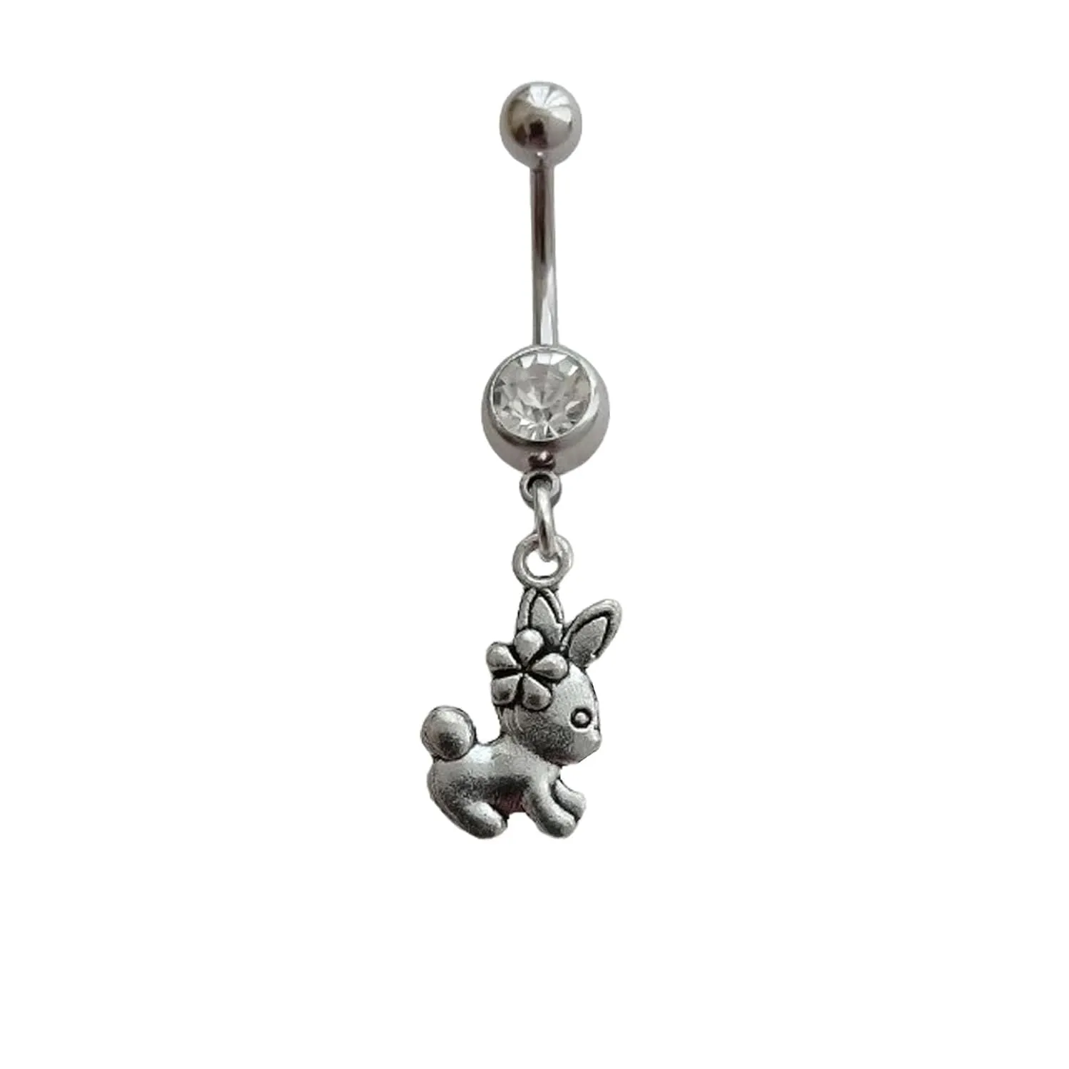 1pcs Rabbit Charm Belly Ring, Cute Belly Button Jewelry, Surgical Stainless Steel 14G Navel Barbell Ring, Beautiful Piercing Body Jewelry for Rabbit Lover