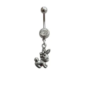 1pcs Rabbit Charm Belly Ring, Cute Belly Button Jewelry, Surgical Stainless Steel 14G Navel Barbell Ring, Beautiful Piercing Body Jewelry for Rabbit Lover
