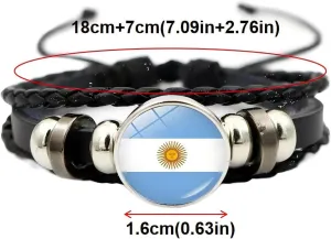2 Argentina Flag Vintage Woven Leather Bracelets, Handmade Beaded Adjustable Bracelet, Argentina Soccer Basketball Fan Bracelet, Argentina Travel Souvenir