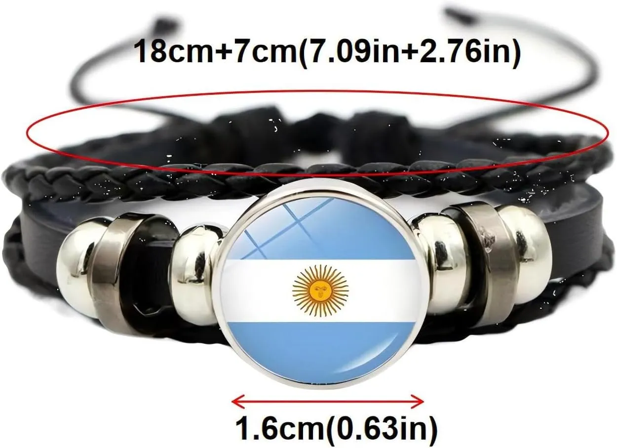 2 Argentina Flag Vintage Woven Leather Bracelets, Handmade Beaded Adjustable Bracelet, Argentina Soccer Basketball Fan Bracelet, Argentina Travel Souvenir