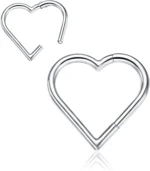 2 Pcs Heart Daith Piercing Jewelry, Hypoallergenic Clicker Hoop, 16G Rook Cartilage Helix Earrings