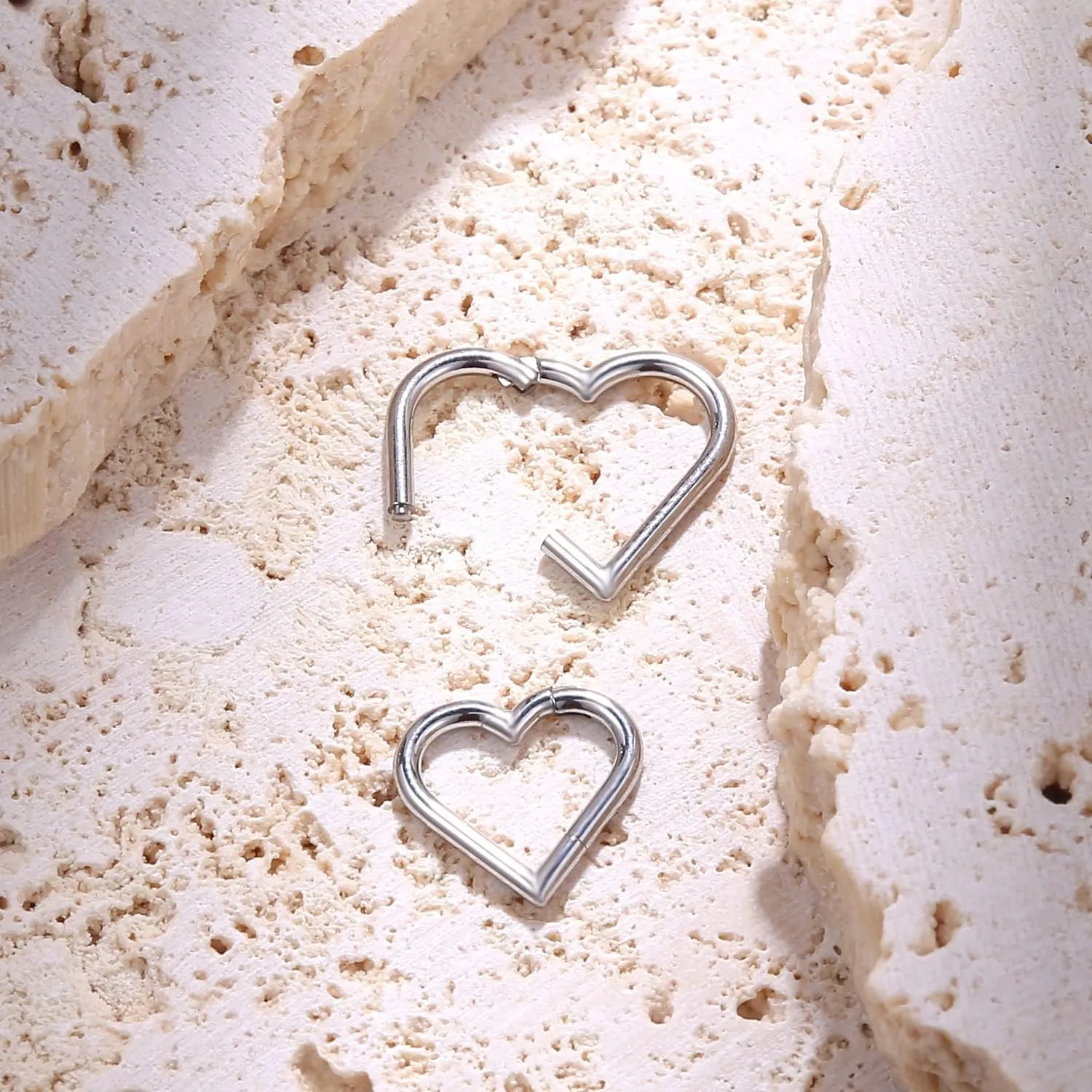 2 Pcs Heart Daith Piercing Jewelry, Hypoallergenic Clicker Hoop, 16G Rook Cartilage Helix Earrings