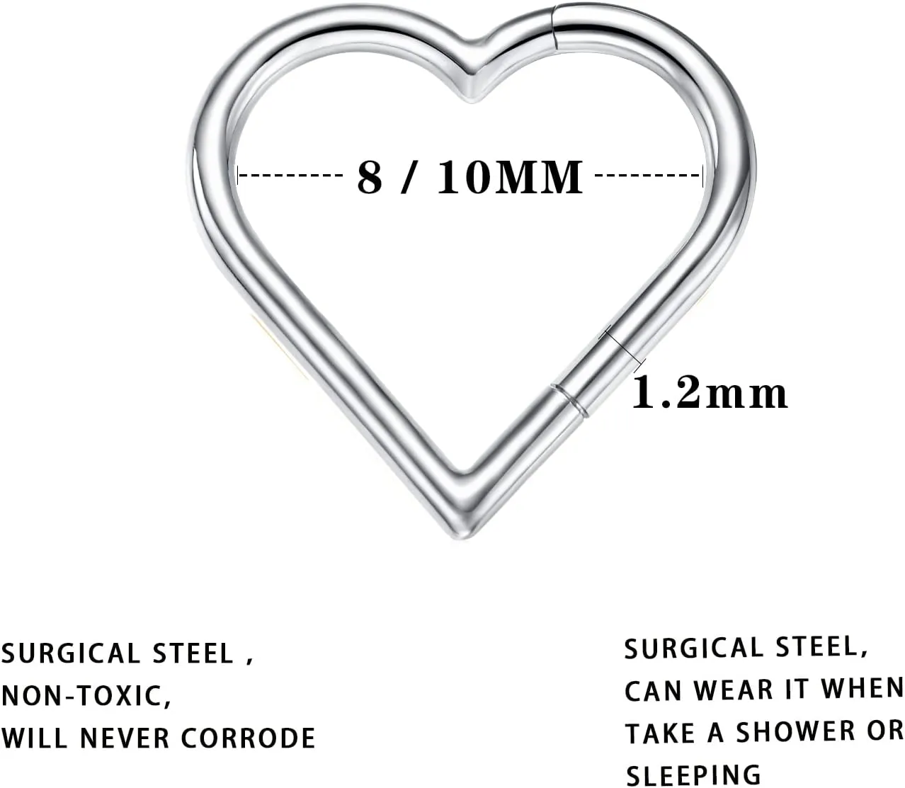 2 Pcs Heart Daith Piercing Jewelry, Hypoallergenic Clicker Hoop, 16G Rook Cartilage Helix Earrings