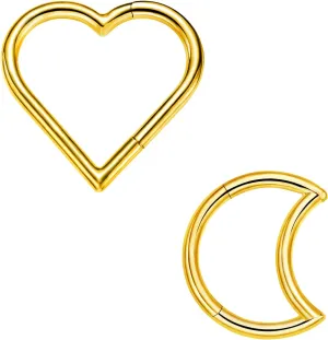 2 Pcs Heart Daith Piercing Jewelry, Hypoallergenic Clicker Hoop, 16G Rook Cartilage Helix Earrings