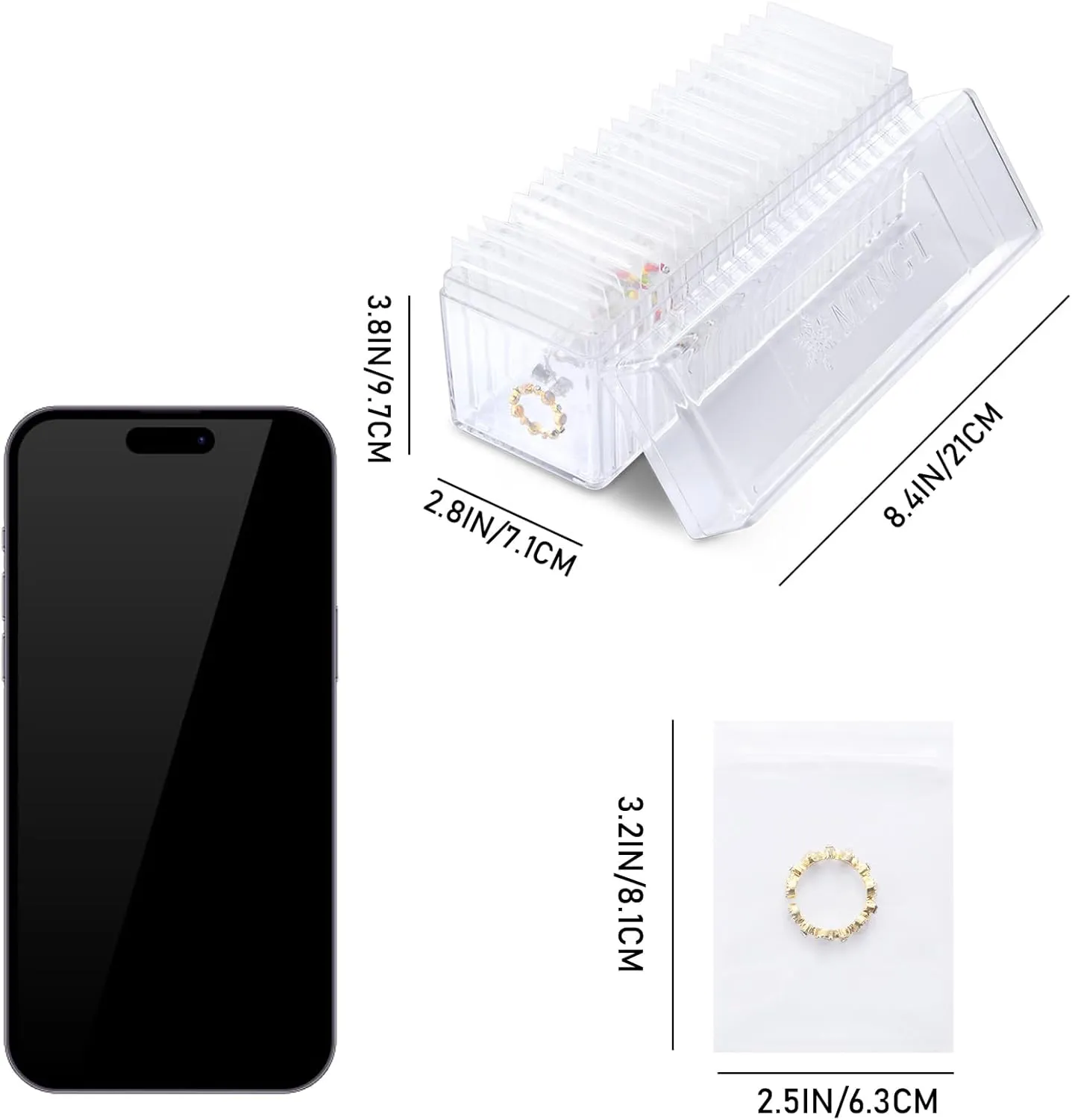 2 Pcs Large Acrylic Jewelry Box Organizer, 20 Pack Anti Tarnish Jewelry Bag, Girls Jewelry Case with Lid for Rings, Earrings and Necklaces