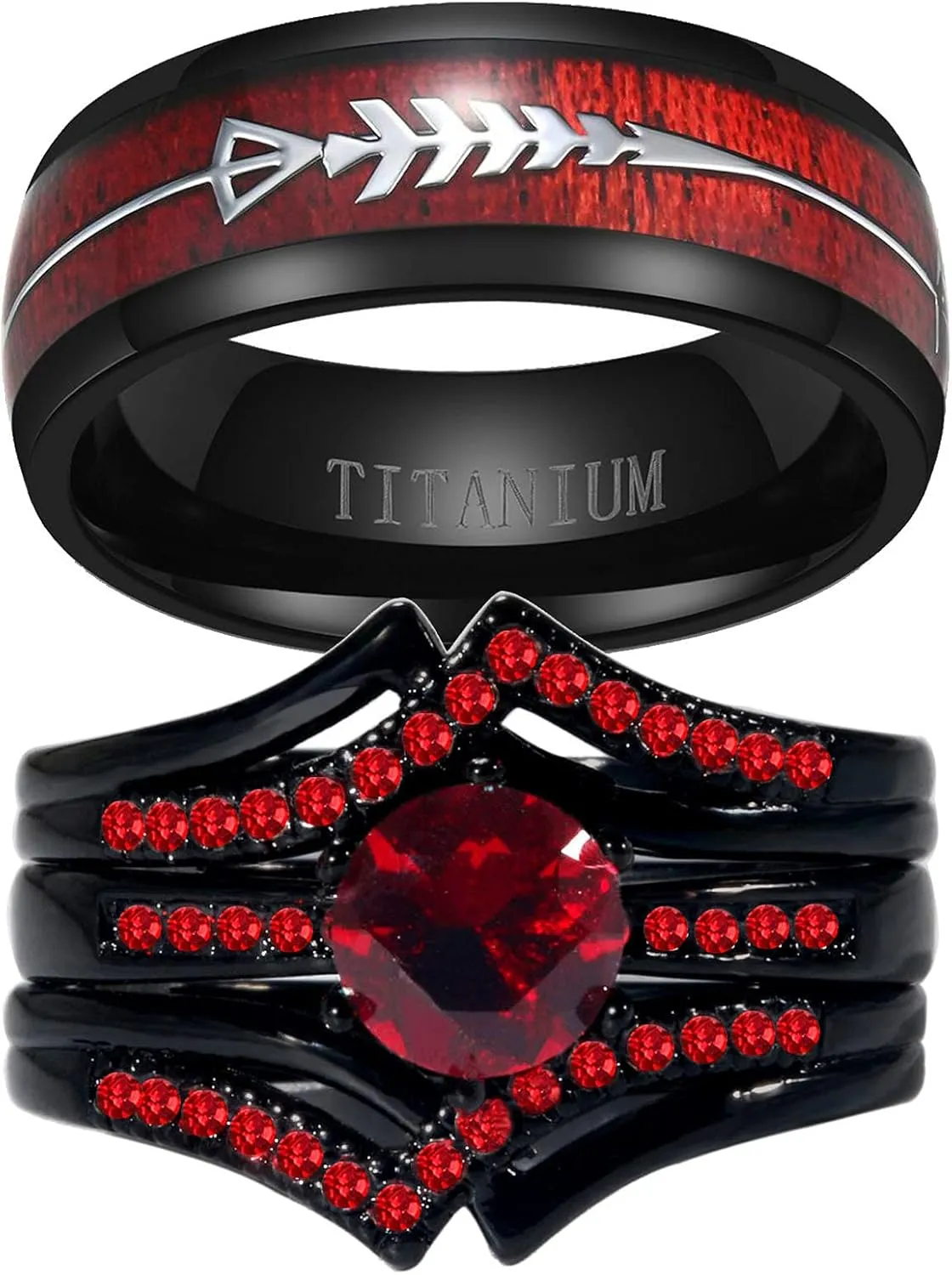 2 Rings Couple Rings Bridal Sets Black Cz Womens Wedding Ring Sets Titanium Steel Man Wedding Bands