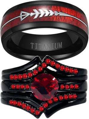 2 Rings Couple Rings Bridal Sets Black Cz Womens Wedding Ring Sets Titanium Steel Man Wedding Bands