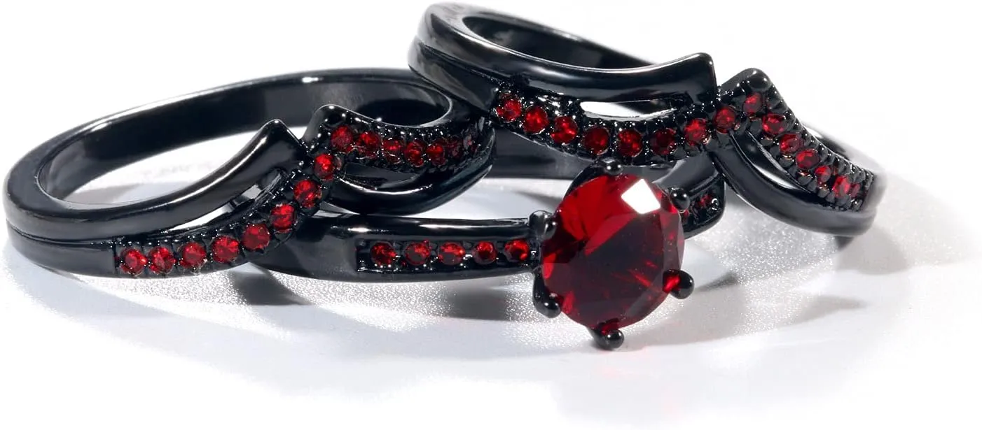 2 Rings Couple Rings Bridal Sets Black Cz Womens Wedding Ring Sets Titanium Steel Man Wedding Bands