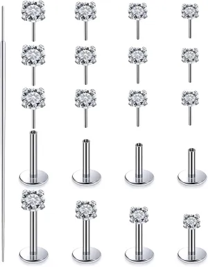 20G 18G 16G Threadless Push in Nose Rings Flat Back Earrings Stud Surgical Steel Lip Ring Tragus Cartilage Conch Helix Earrings Medusa Labret Snake Bites Piercing Jewelry for Women Men