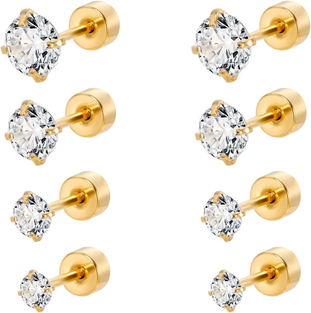 20G G23 Titanium Ear Stud Piercing Barbell Studs Earrings Round Cubic Zirconia Inlaid Cartilage Earringz