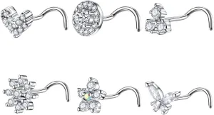 20G L Shaped Nose Studs Surgical Stainless Steel CZ Nose Rings Studs Silver For Women Nose Piercing Jewerly 6PCS Sets