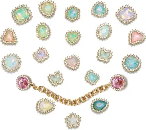 21 Pcs Bling Jewelry Charm Colorful Gems Rhinestone Shoe Decoration and Chain for Girls Valentine's Day Gifts