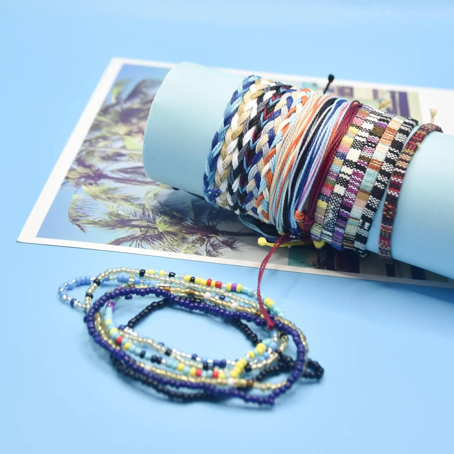 24 PCS String Surfer Beach Bracelets, Handmade Boho Ankle bracelet Adjustable Beaded Anklets,Colorful Braided Bracelets String Rope Anklets Bracelets Waterproof Boho Jewelry for Women Men