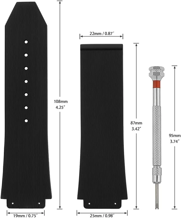 25mm Watch Band Compatible with Hublot Big Bang, Soft Silicone Rubber Replacement Wrist Strap for Hublot Big Bang Watch Straps