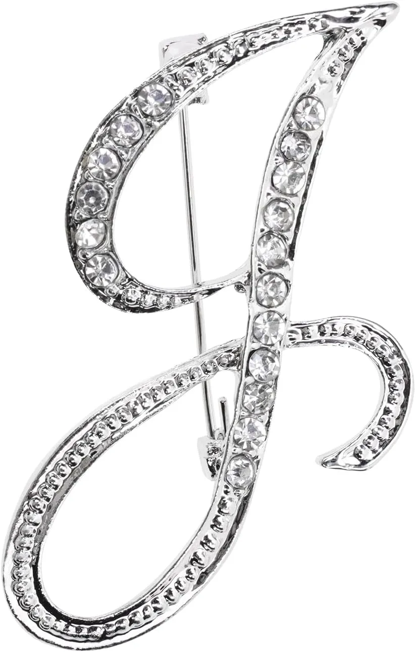 26 Letter Brooch Pins Small Silver Metal Rhinestone Crystal Initial A~Z Alphabet Brooch Lapel Pins for Men Women Girls Boys Birthday Christmas Wedding Gift