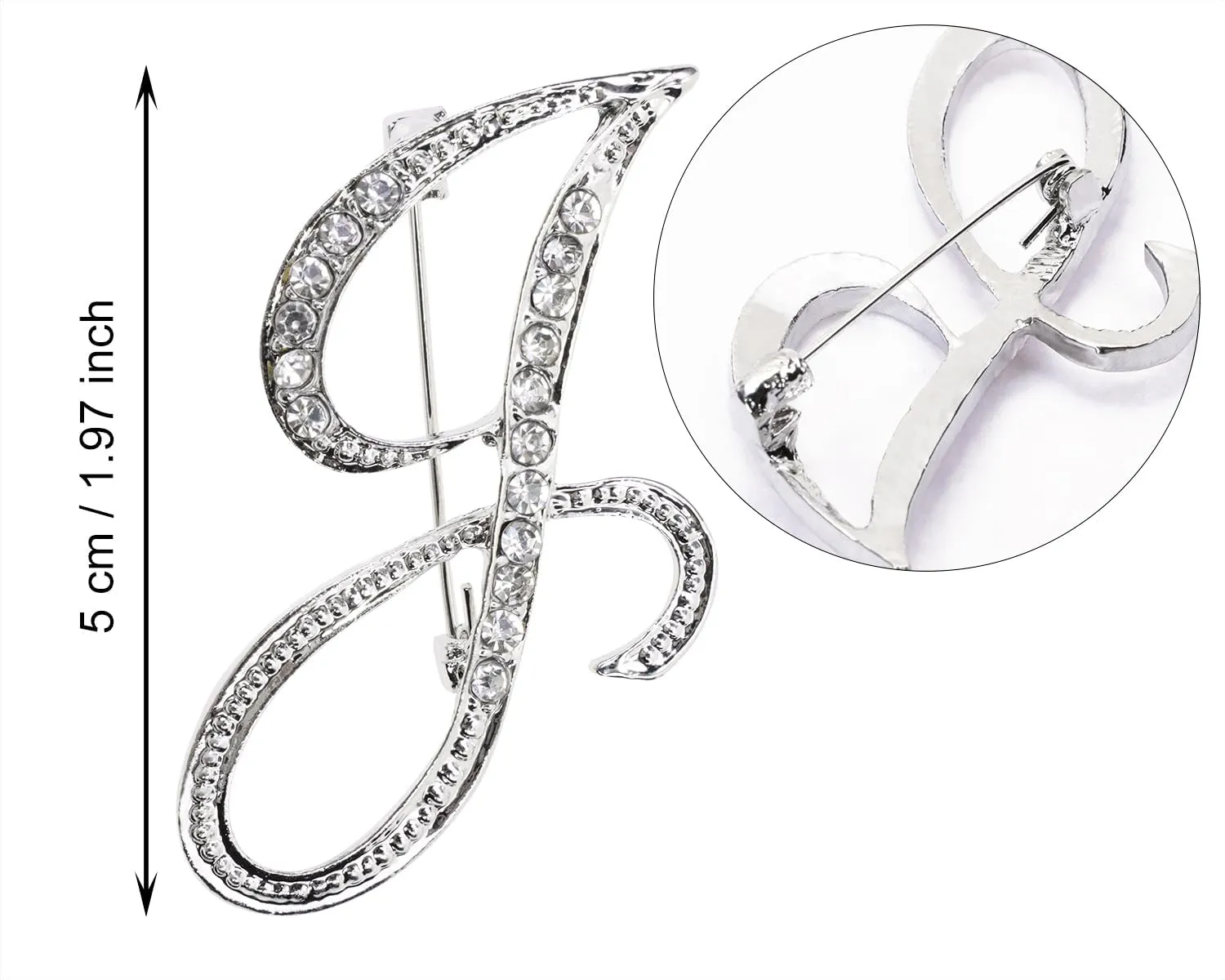 26 Letter Brooch Pins Small Silver Metal Rhinestone Crystal Initial A~Z Alphabet Brooch Lapel Pins for Men Women Girls Boys Birthday Christmas Wedding Gift
