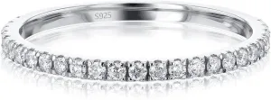 2mm 925 Sterling Silver Rings Gold Engagement Wedding Band Eternity Cubic Zirconia Simulated Diamond Stackable Ring for Women