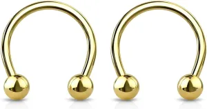 2pc 20g Gold Surgical Stainless Steel Horseshoe Hoop 3mm Ball Circular Barbells Earrings Cartilage Helix Septum Nose Lip Rings - 6mm