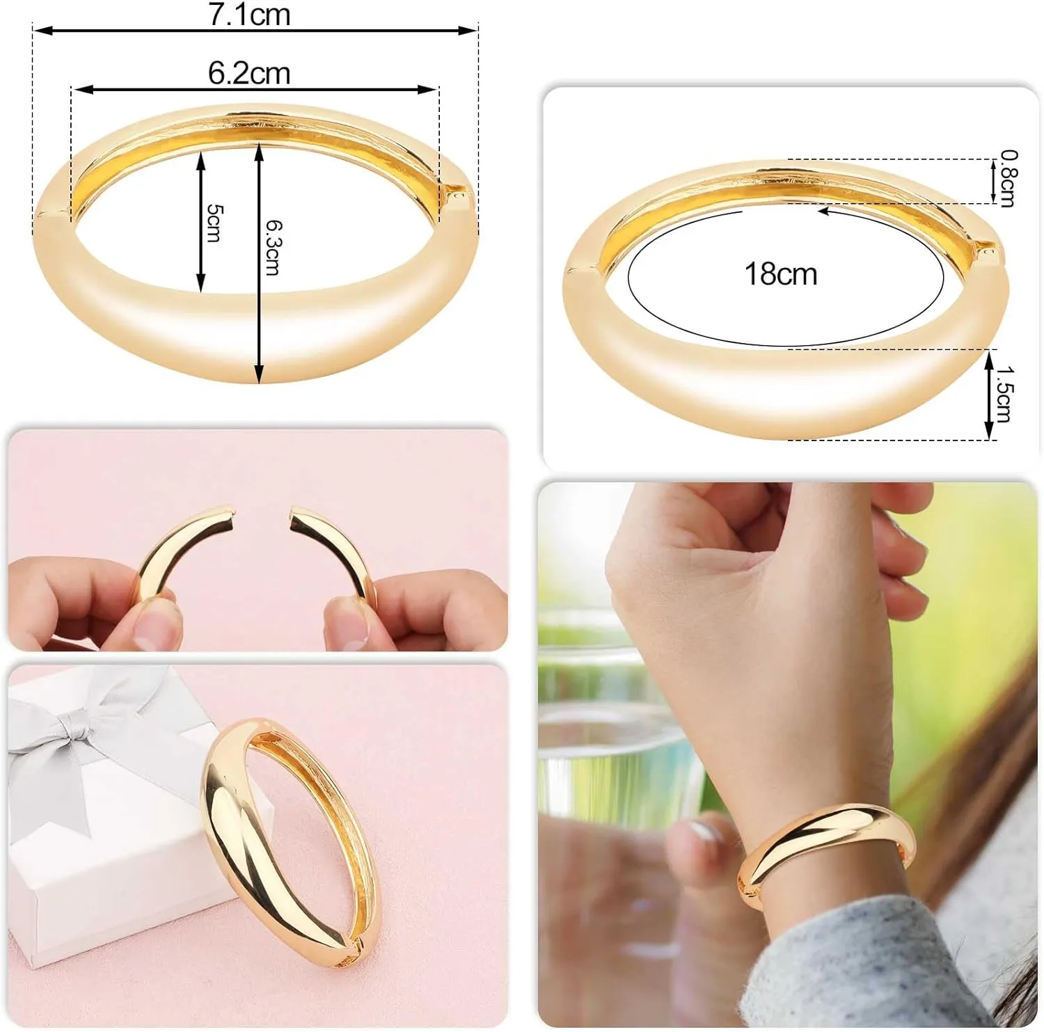 2pcs Bangle Bracelets, Minimalist Hinged Bangles Chunky Bracelet Trendy Hinged Cuff Open Bracelets for Women Jewelry
