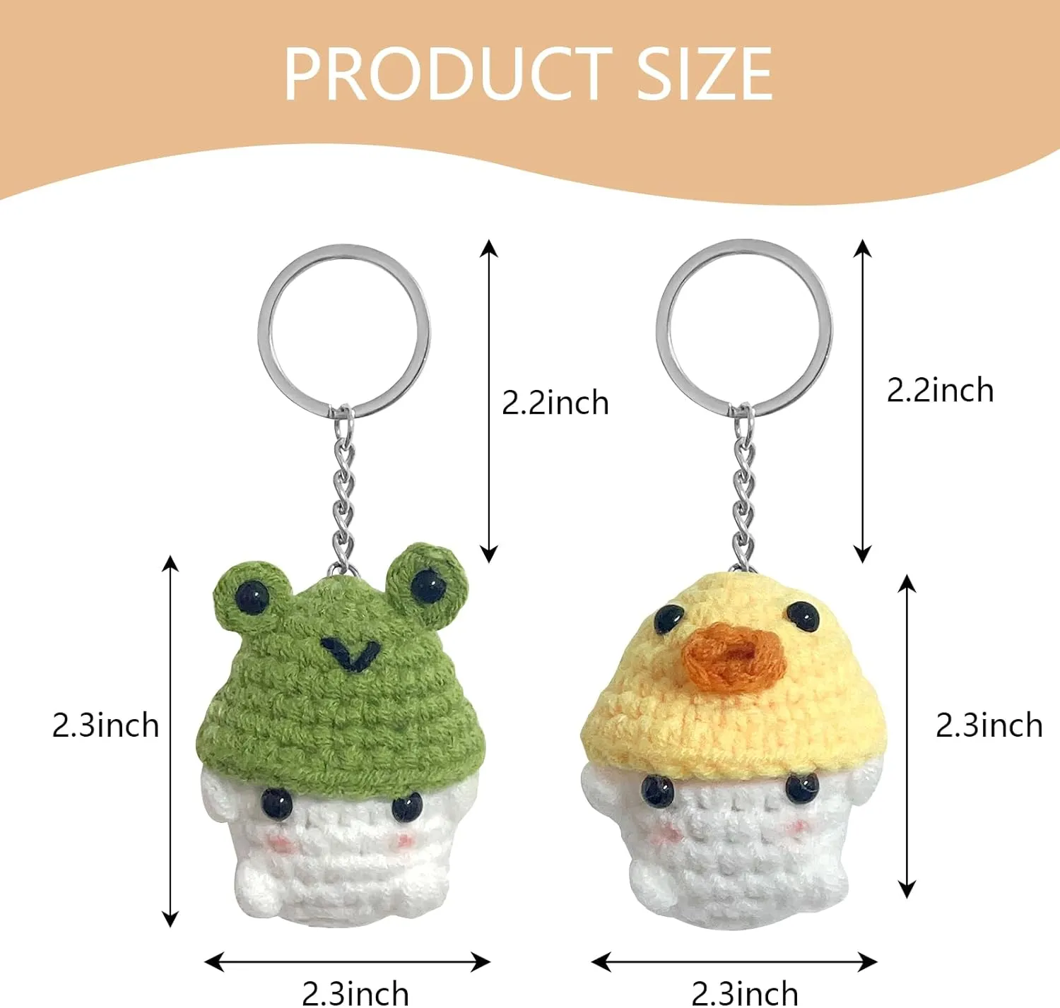 2PCS Cute Crochet Mushroom Keychain, Mushroom Wear Frog/Duck/Bunny/Strawberry Hat, Handmade Key Chain for Backpack