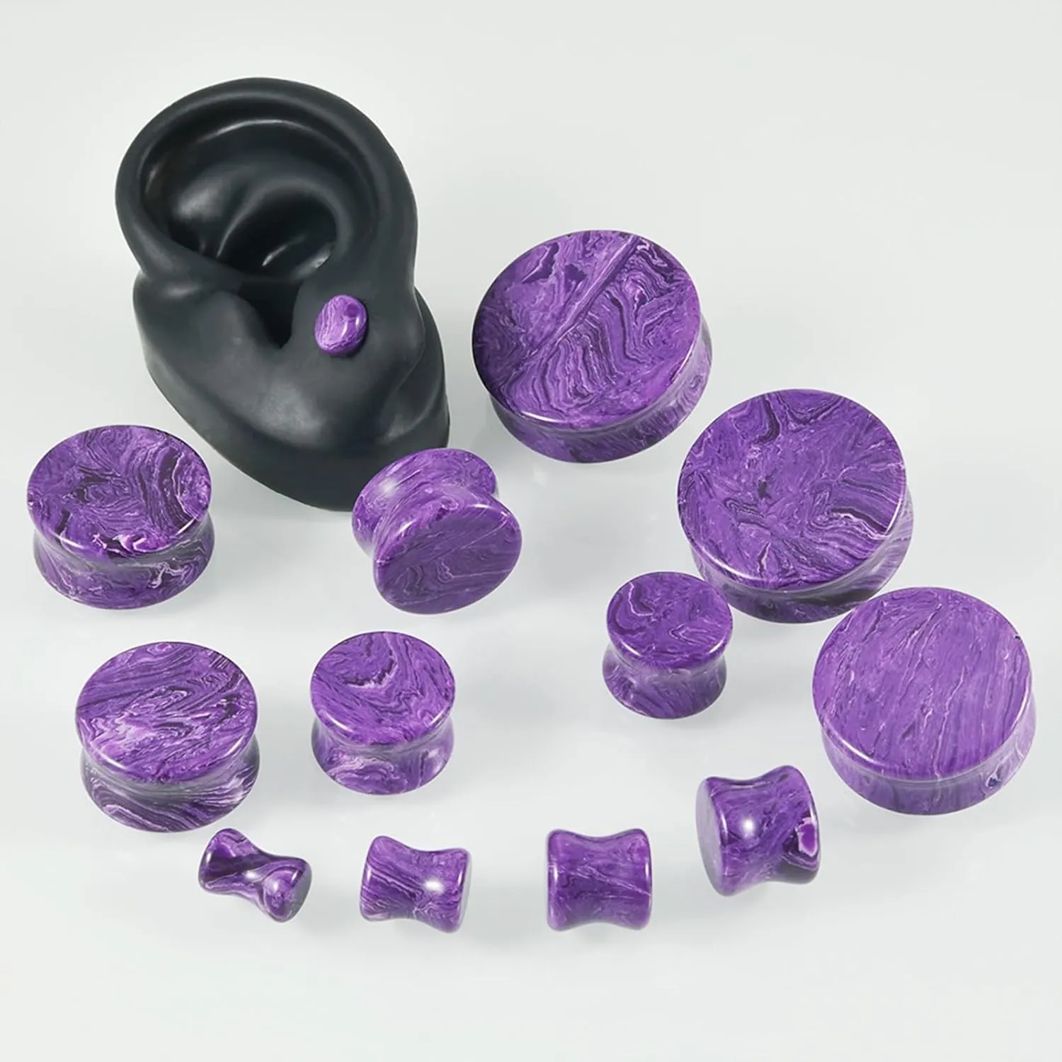 2PCS Ear Tunnels and Plugs Unique Pattern Stone Tunnel Ear Stretching Plug Gauge Body Piercing Jewelry