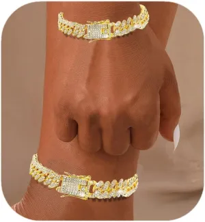 2PCS Gold Bracelets for Women Silver Tennis anklet for Women Layered Link Bracelet anklet Fashion Jewelry for Women