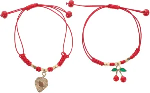 2Pcs Handmade Woven Friendship Bracelets Red String Jewelry with Strawberry Cherry Charms for Luck Protection Unique Fashion Statement