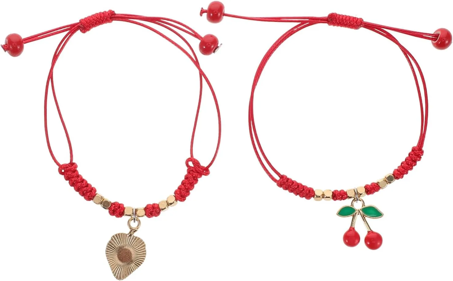 2Pcs Handmade Woven Friendship Bracelets Red String Jewelry with Strawberry Cherry Charms for Luck Protection Unique Fashion Statement