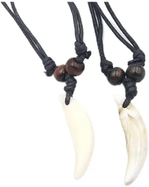 2PCS Hawaiian Protection Amulet Lucky Pendant Necklace Vintage Tiki Fish Hook Turtles Tortoise Shark Wolf Tooth Caved Satue Adjustable Rope Chain Necklaces for Men Women