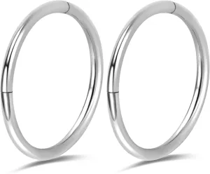 2Pcs Titanium Nose Rings 20G 18G 16G Nose Rings Hoops Septum Clicker Hinged Segment Ring Cartilage Helix Tragus Conch Daith Rook Nostril Hoop Piercing Earring, Diameter 5mm to 12mm Silver-Gold-Rose Gold-Black