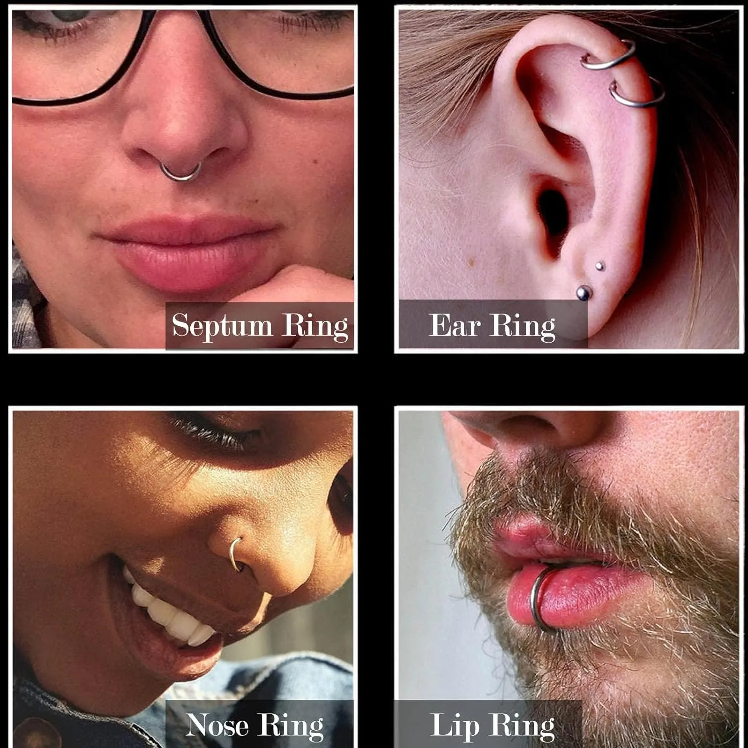 2Pcs Titanium Nose Rings 20G 18G 16G Nose Rings Hoops Septum Clicker Hinged Segment Ring Cartilage Helix Tragus Conch Daith Rook Nostril Hoop Piercing Earring, Diameter 5mm to 12mm Silver-Gold-Rose Gold-Black
