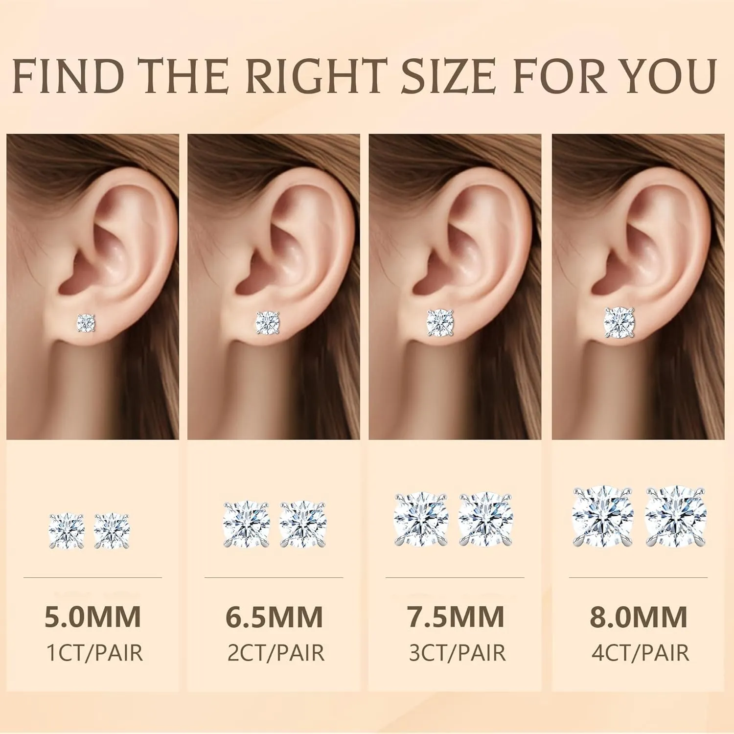 3 CT Moissanite Stud Earrings - Colorless Flawless Lab Created Moissanite - Hypoallergenic S925 Sterling Silver - 4 Prong Stud Earrings - Additional Silicone Earring-Backs - GRA - Gift