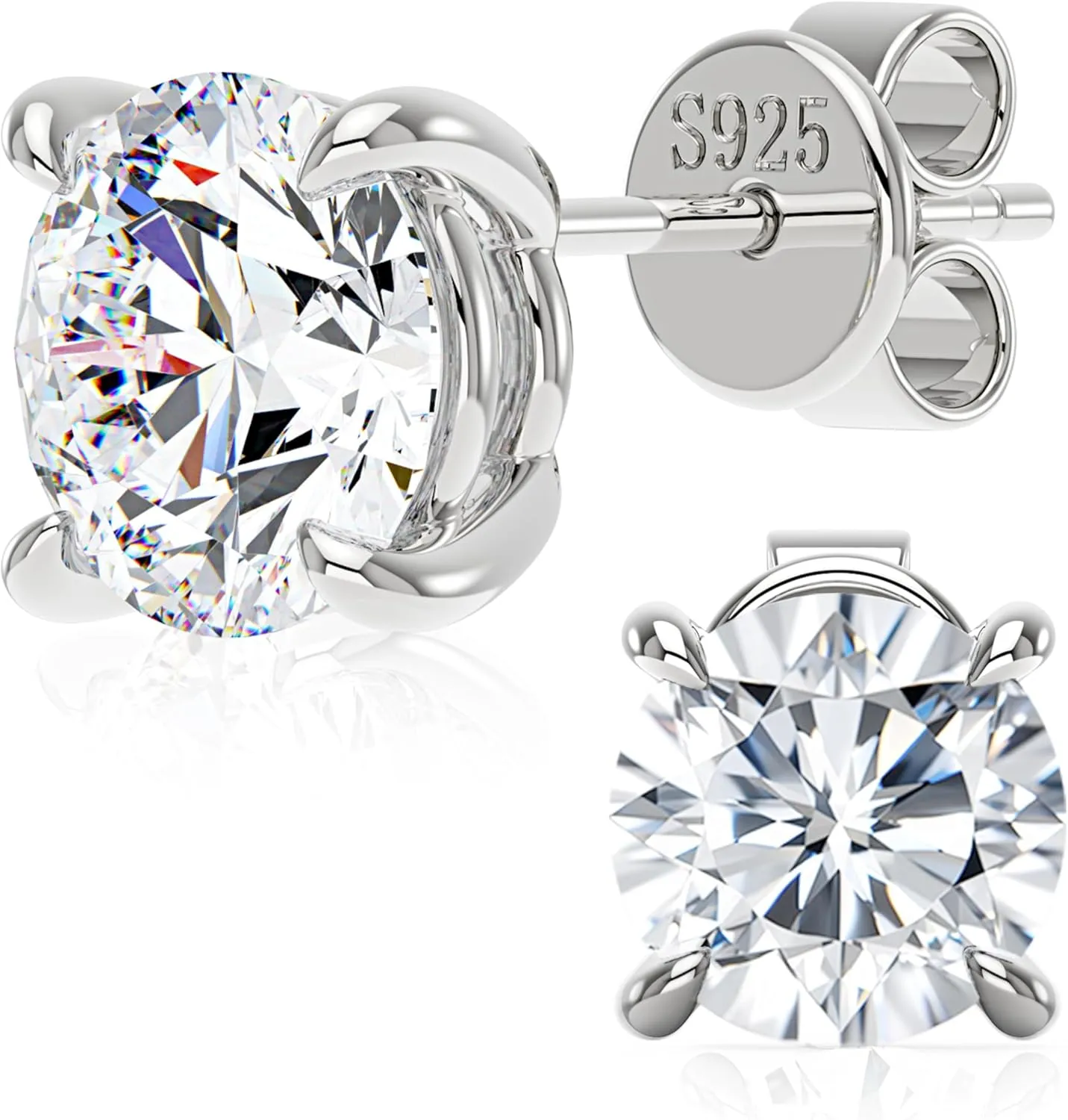 3 CT Moissanite Stud Earrings - Colorless Flawless Lab Created Moissanite - Hypoallergenic S925 Sterling Silver - 4 Prong Stud Earrings - Additional Silicone Earring-Backs - GRA - Gift