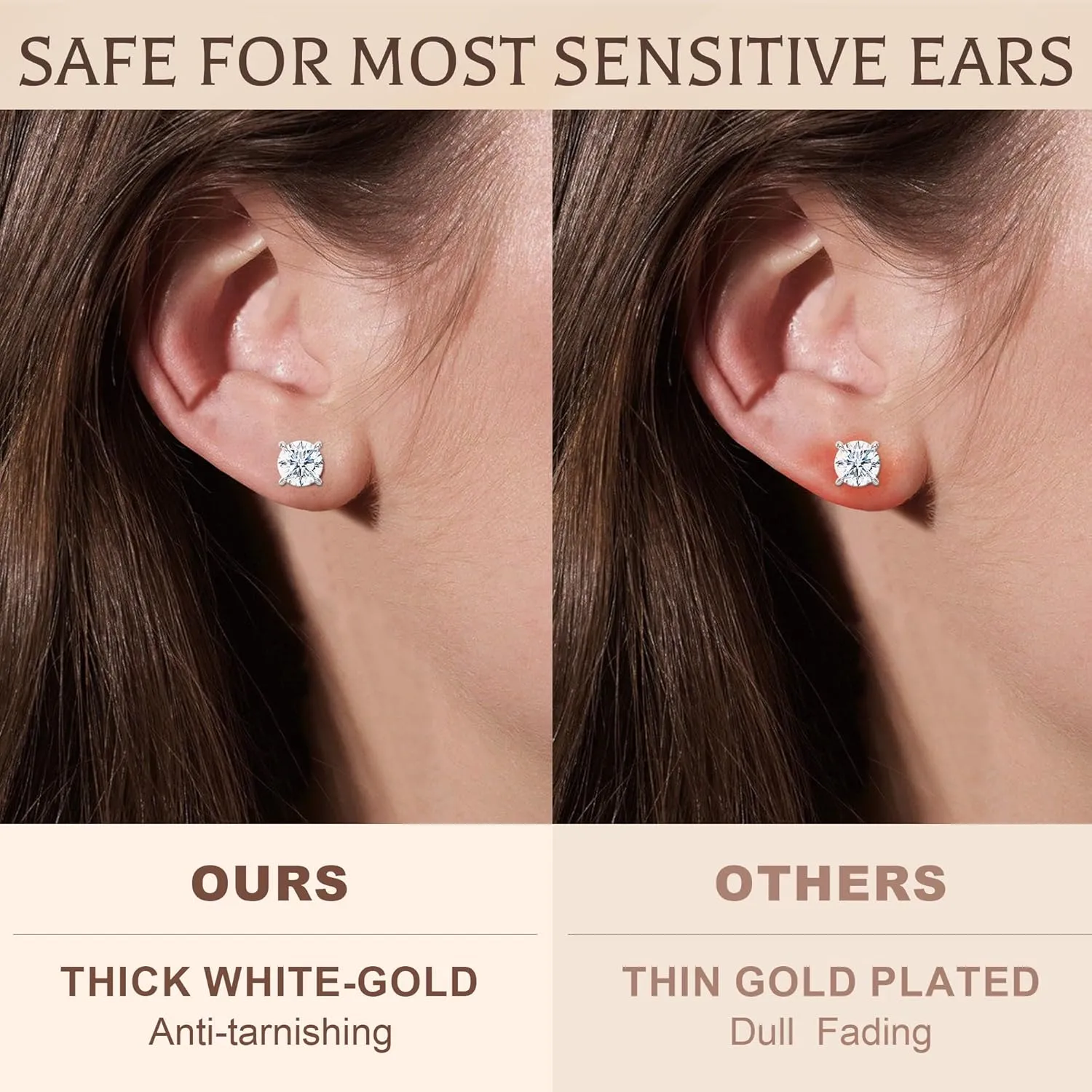 3 CT Moissanite Stud Earrings - Colorless Flawless Lab Created Moissanite - Hypoallergenic S925 Sterling Silver - 4 Prong Stud Earrings - Additional Silicone Earring-Backs - GRA - Gift