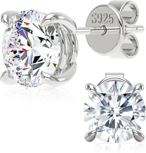 3 CT Moissanite Stud Earrings - Colorless Flawless Lab Created Moissanite - Hypoallergenic S925 Sterling Silver - 4 Prong Stud Earrings - Additional Silicone Earring-Backs - GRA - Gift