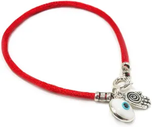 3 in 1 Evil Eye Charm Bracelet for Luck with Silver Hamsa Hand of Fatima Protection Charm on Lucky Red String - 7" Stylish Bracelet for Women, Mom, Wife, Girlfriend or BFF Protection Jewelry