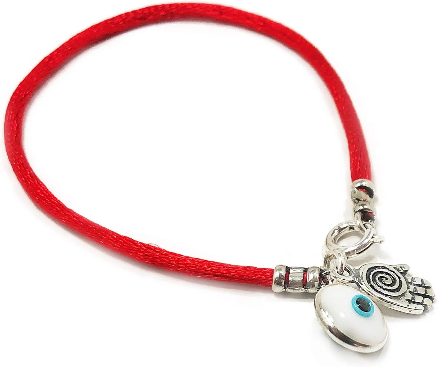 3 in 1 Evil Eye Charm Bracelet for Luck with Silver Hamsa Hand of Fatima Protection Charm on Lucky Red String - 7" Stylish Bracelet for Women, Mom, Wife, Girlfriend or BFF Protection Jewelry