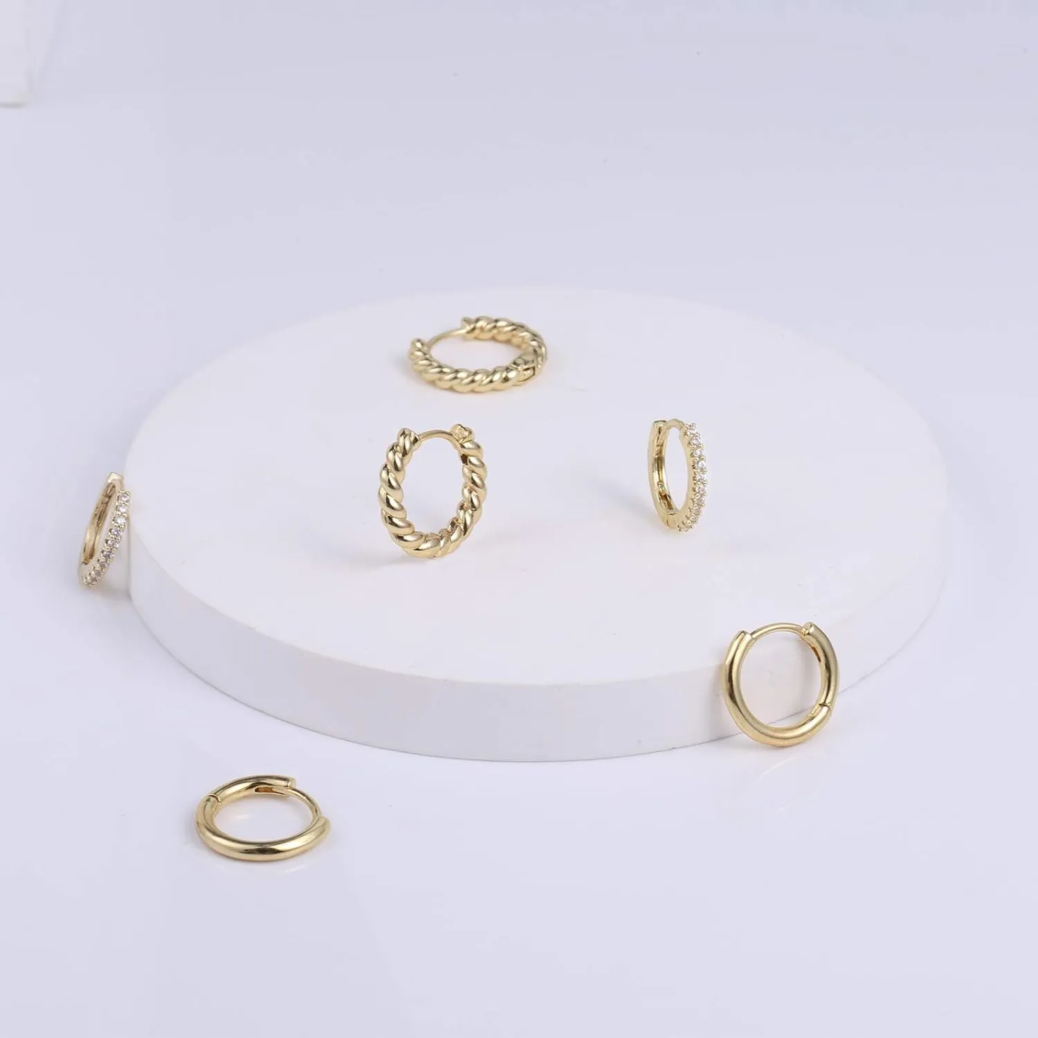 3 Pairs Small Huggie Hoop Earrings Set 14K Gold Hypoallergenic Lightweight Huggie Hoops Earrings for Women Girls