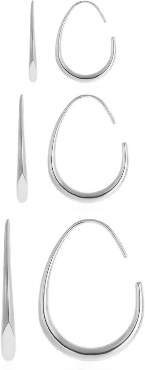 3 Pairs Teardrop Hoop Earrings Set for Women Gold Silver Oval Hoops Pull Through Chunky Dangle Statement Earring Jewelry