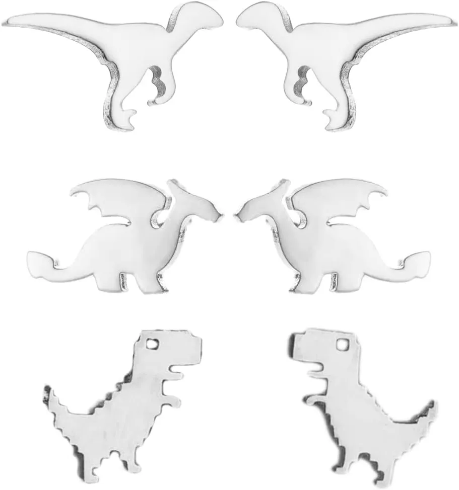 3 Pairs Tiny Dinosaur Stud Earrings for Women Minimalist Animal Cute Dragon Statement Earring Funny Cartilage Tragus Piercing Jewelry