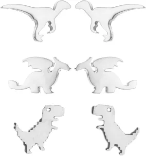 3 Pairs Tiny Dinosaur Stud Earrings for Women Minimalist Animal Cute Dragon Statement Earring Funny Cartilage Tragus Piercing Jewelry