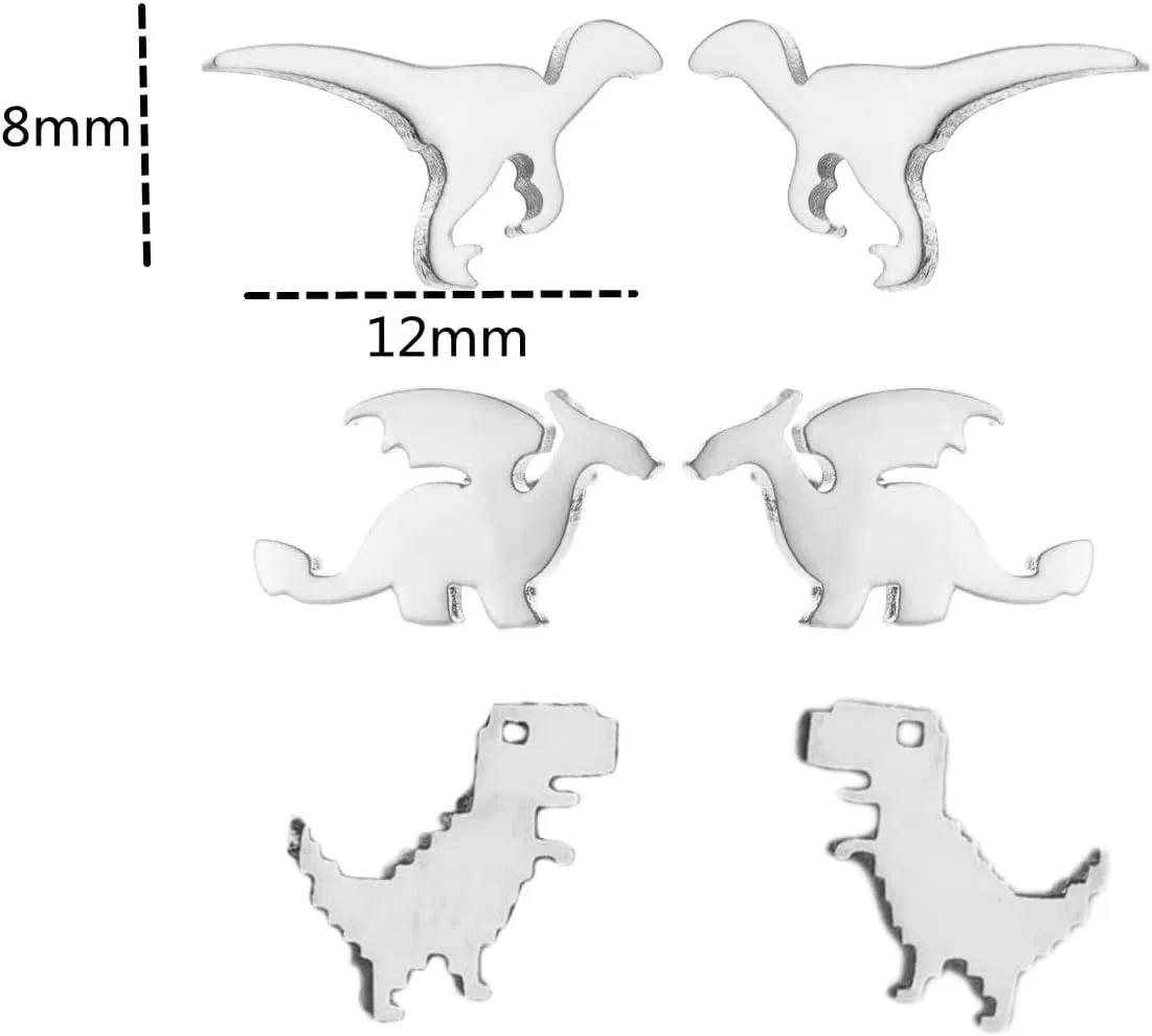 3 Pairs Tiny Dinosaur Stud Earrings for Women Minimalist Animal Cute Dragon Statement Earring Funny Cartilage Tragus Piercing Jewelry