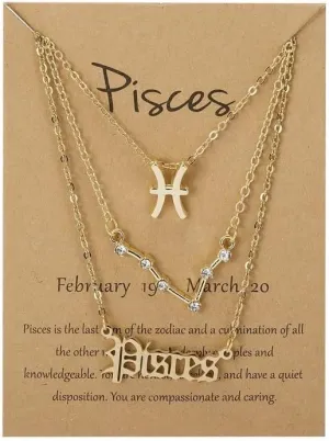 3 Pcs Constellation Zodiac Layer Necklaces Retro 14K Gold Plated 12 Constellation Pendant Necklace Exquisite Letter Horoscope Old English Zodiac Sign Jewelry Birthday Gift for Women